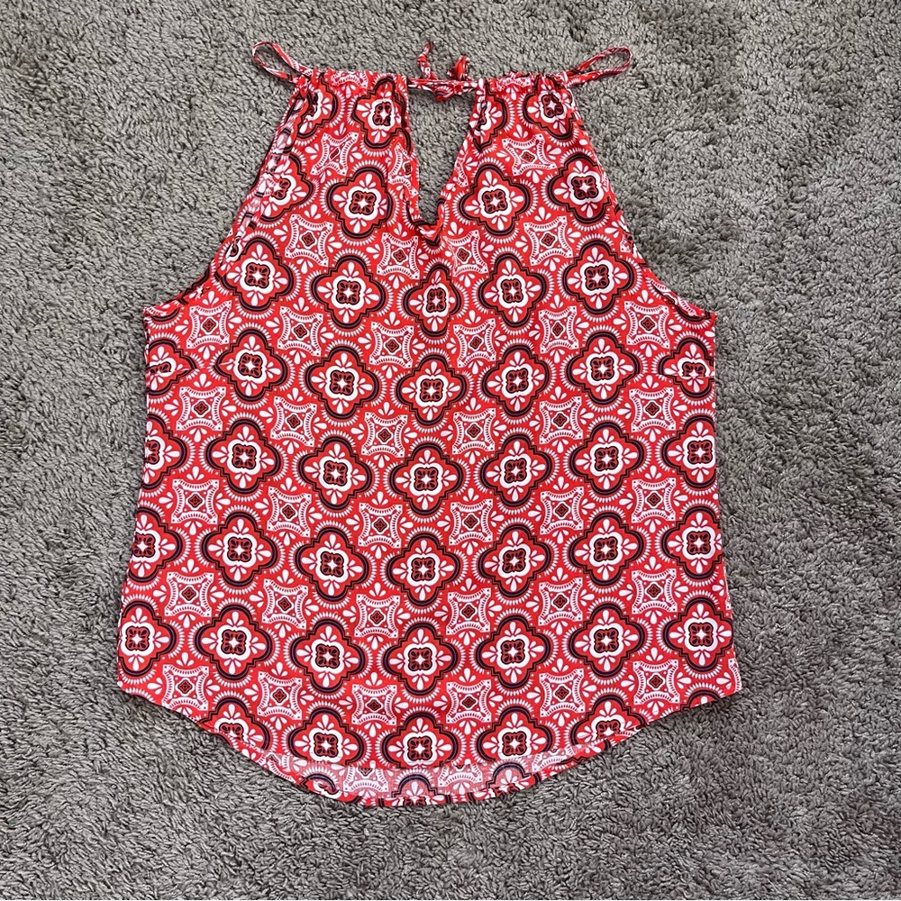 All for Color orange and blue print flowy spaghetti strap tank top